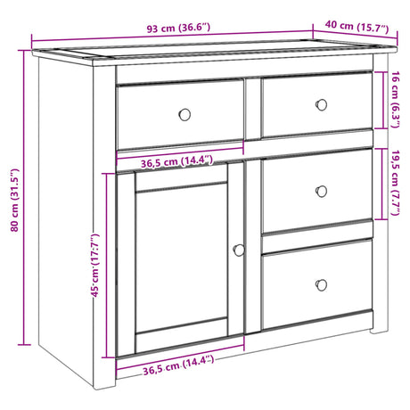 Sideboard With Drawers Panama 93X40X80 Cm Solid Wood Pine