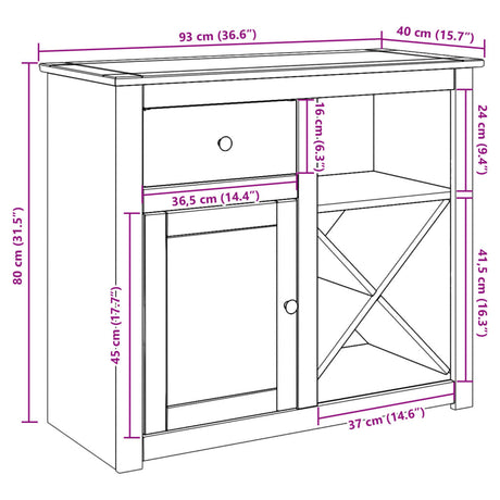Sideboard With Drawer Panama 93X40X80 Cm Solid Wood Pine