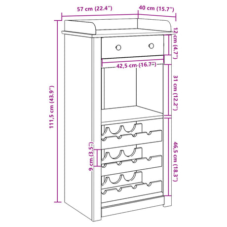 Wine Cabinet Panama 57X40X111.5 Cm Solid Wood Pine