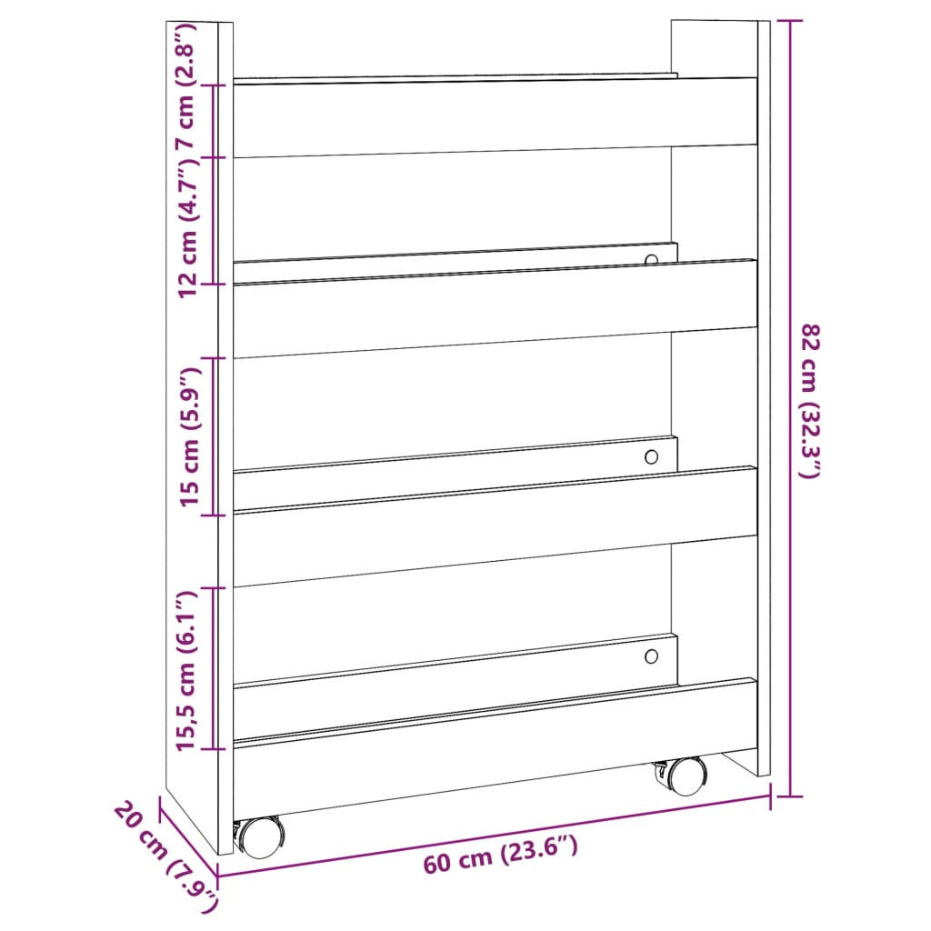 Narrow Storage Trolley 4 Tier Engineered Wood