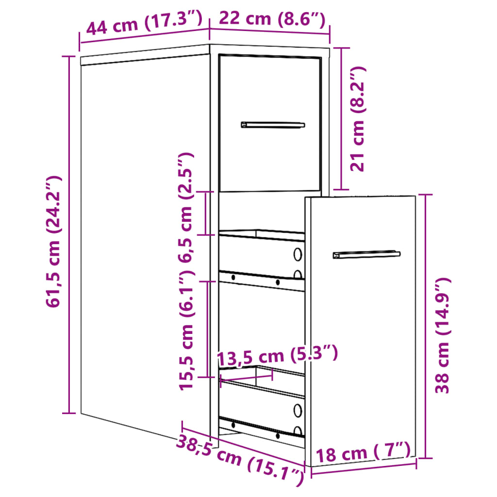 Narrow Bathroom Cupboard with Wheels Sonoma Oak Engineered Wood