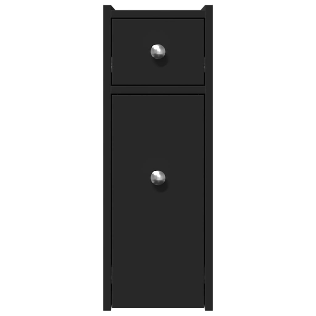 Narrow Bathroom Cupboard with Wheels Black Engineered Wood