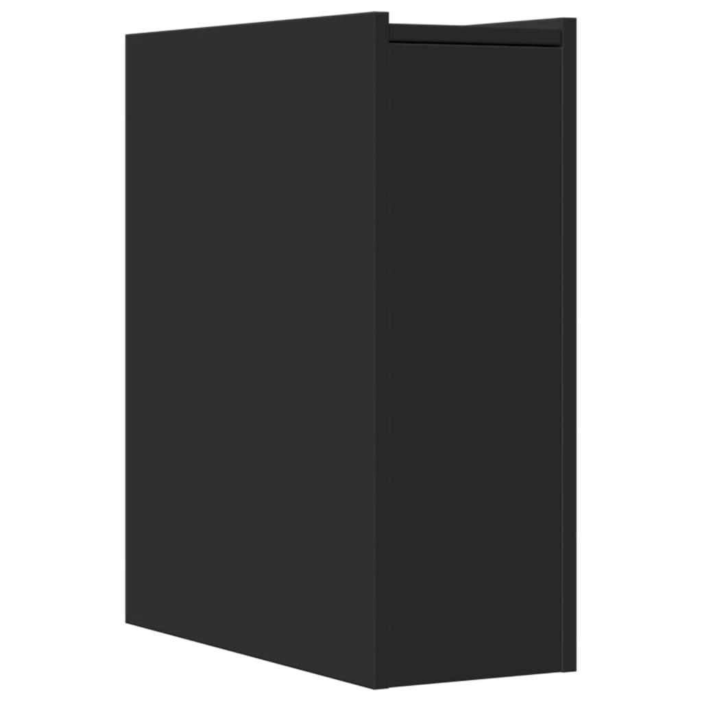 Narrow Bathroom Cupboard with Wheels Black Engineered Wood