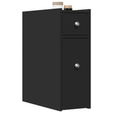 Narrow Bathroom Cupboard with Wheels Black Engineered Wood