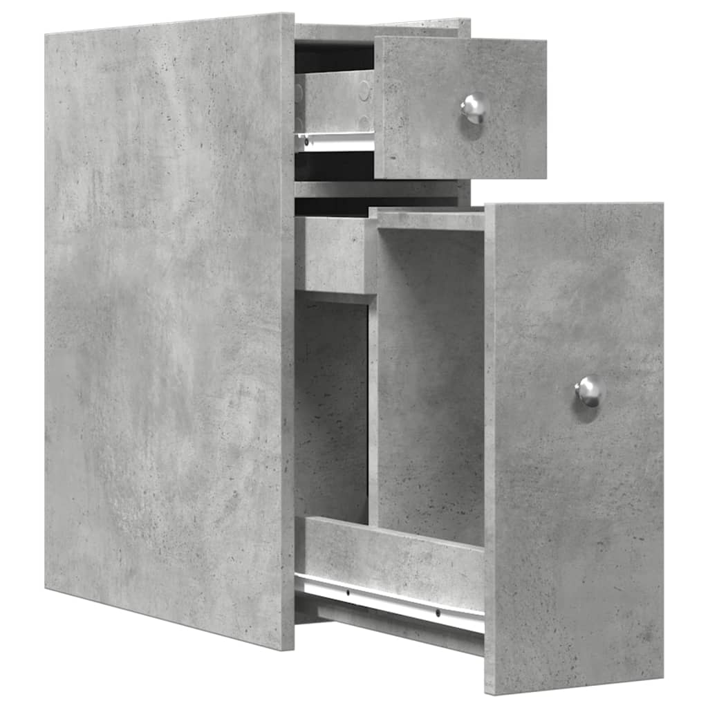 Narrow Bathroom Cupboard with Wheels Concrete Grey Engineered Wood