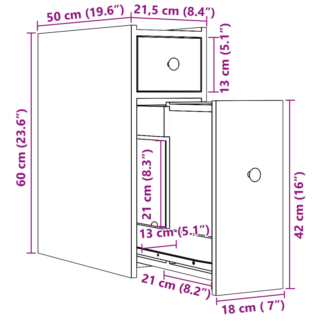 Narrow Bathroom Cupboard with Wheels Concrete Grey Engineered Wood