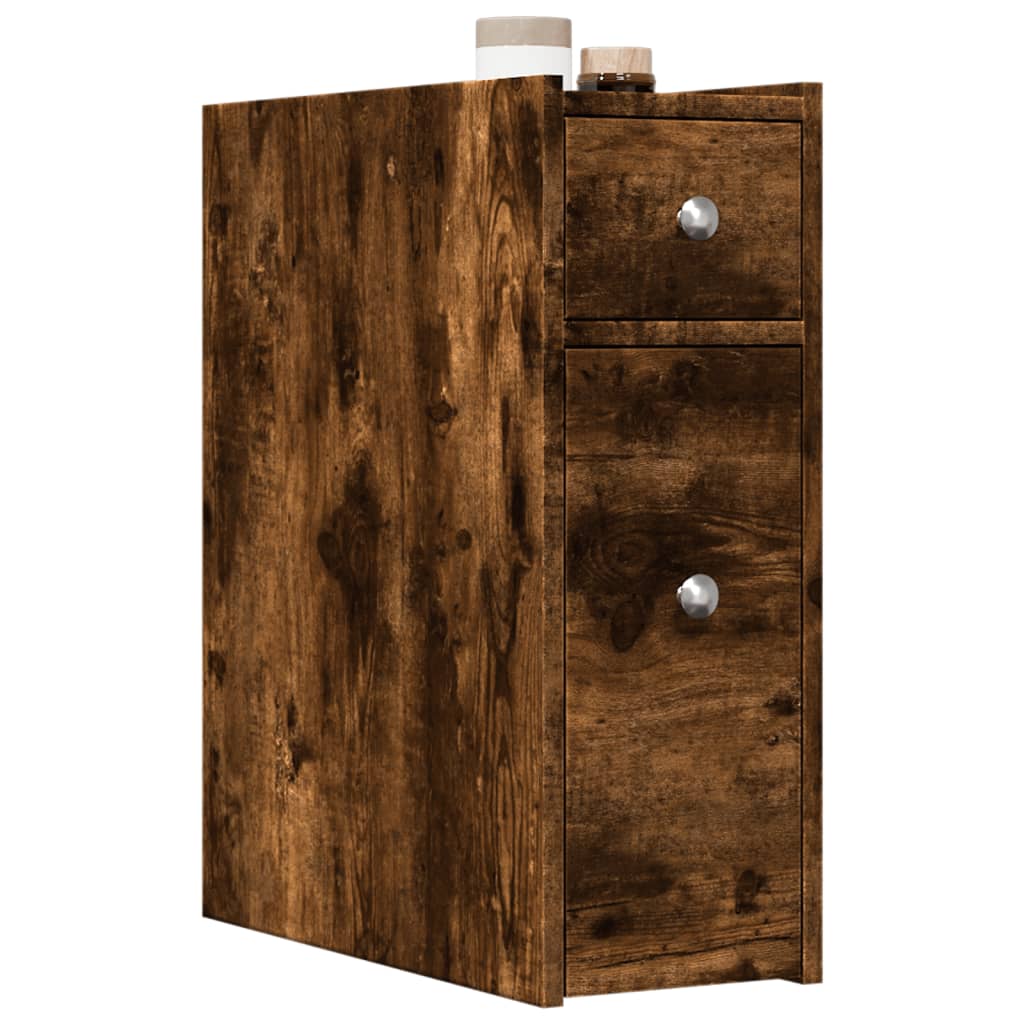 Narrow Bathroom Cupboard with Wheels Smoked Oak Engineered Wood