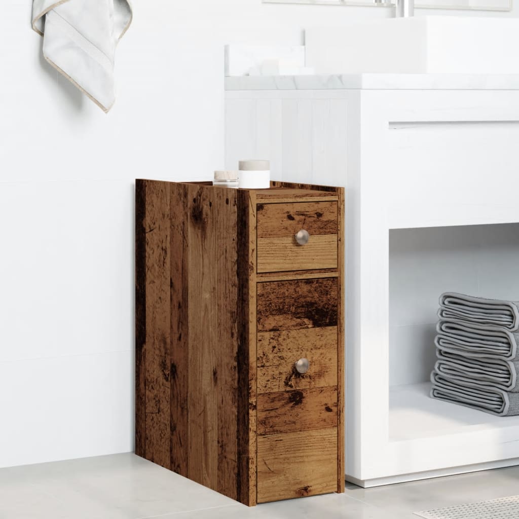 Narrow Bathroom Cupboard with Wheels Old Wood Engineered Wood