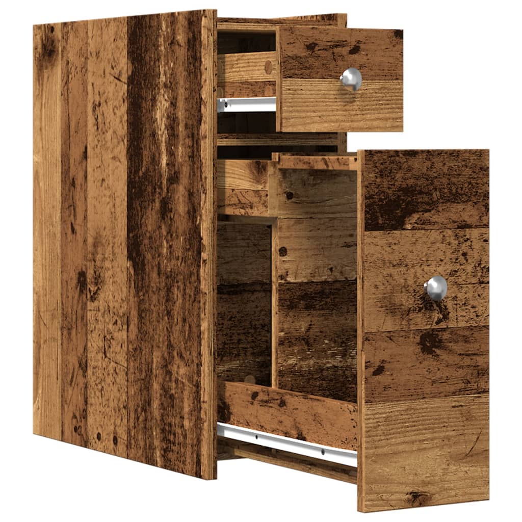Narrow Bathroom Cupboard with Wheels Old Wood Engineered Wood