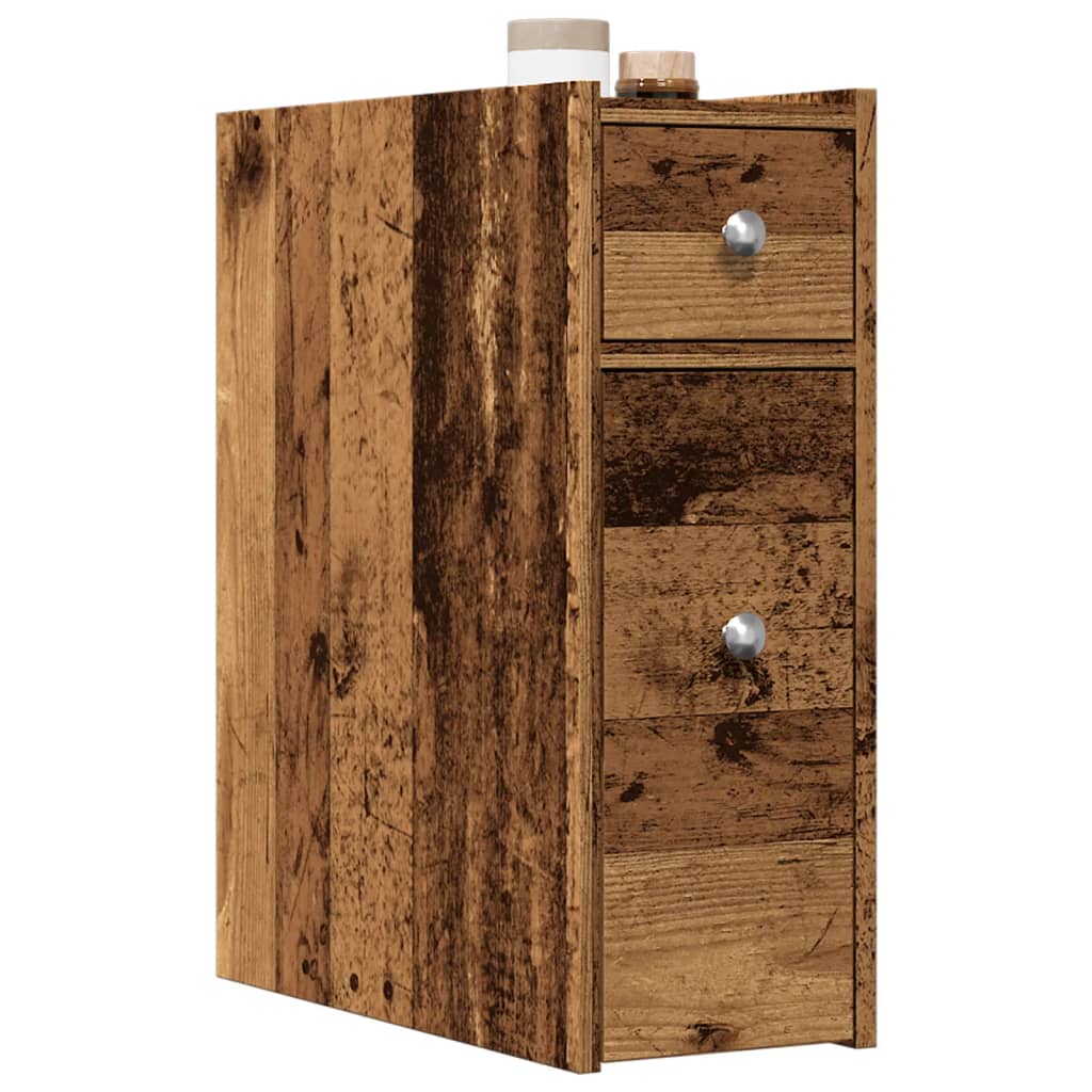 Narrow Bathroom Cupboard with Wheels Old Wood Engineered Wood