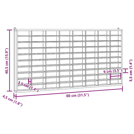 Wooden Collector's Display Case With 80 Compartments 80X4.5X40.5Cm