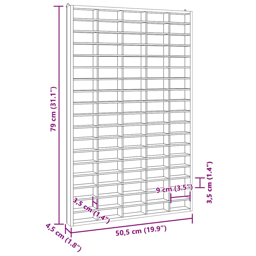 Wooden Collector's Display Case With 90 Compartments 50.5X4.5X79Cm