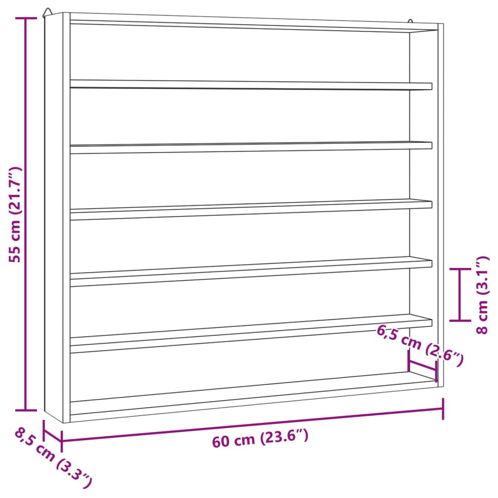 Wooden Collector's Display Case With 6 Shelves 60X8.5X55Cm