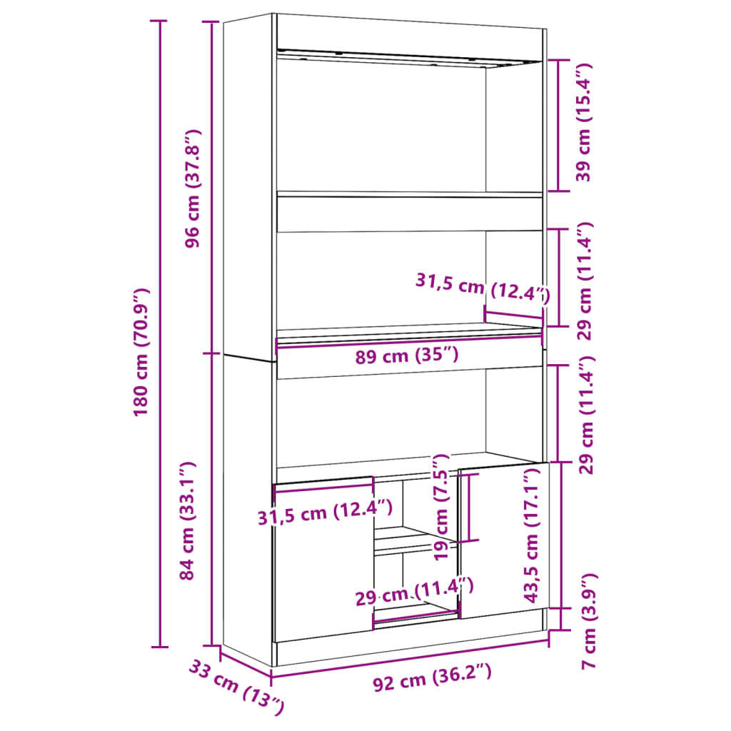 Highboard  92X33X Engineered Wood