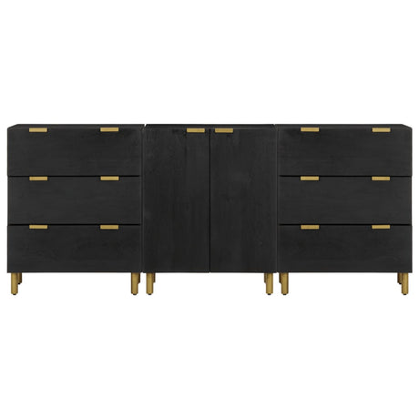 3 Piece Sideboards Black Engineered Wood