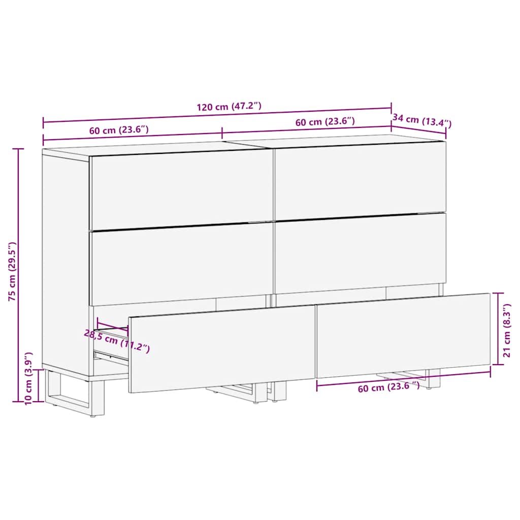Sideboards 2 Pcs Black 60X33X75 Cm Solid Wood Mango