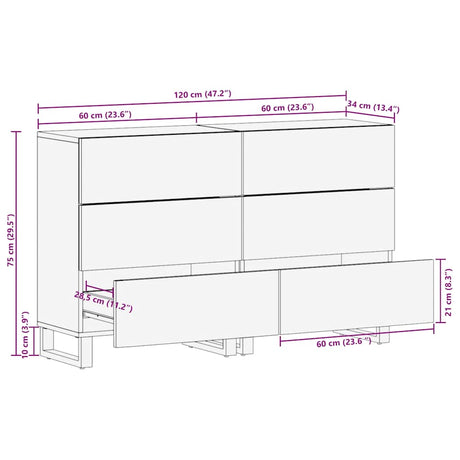 Sideboards 2 Pcs Black 60X33X75 Cm Solid Wood Mango