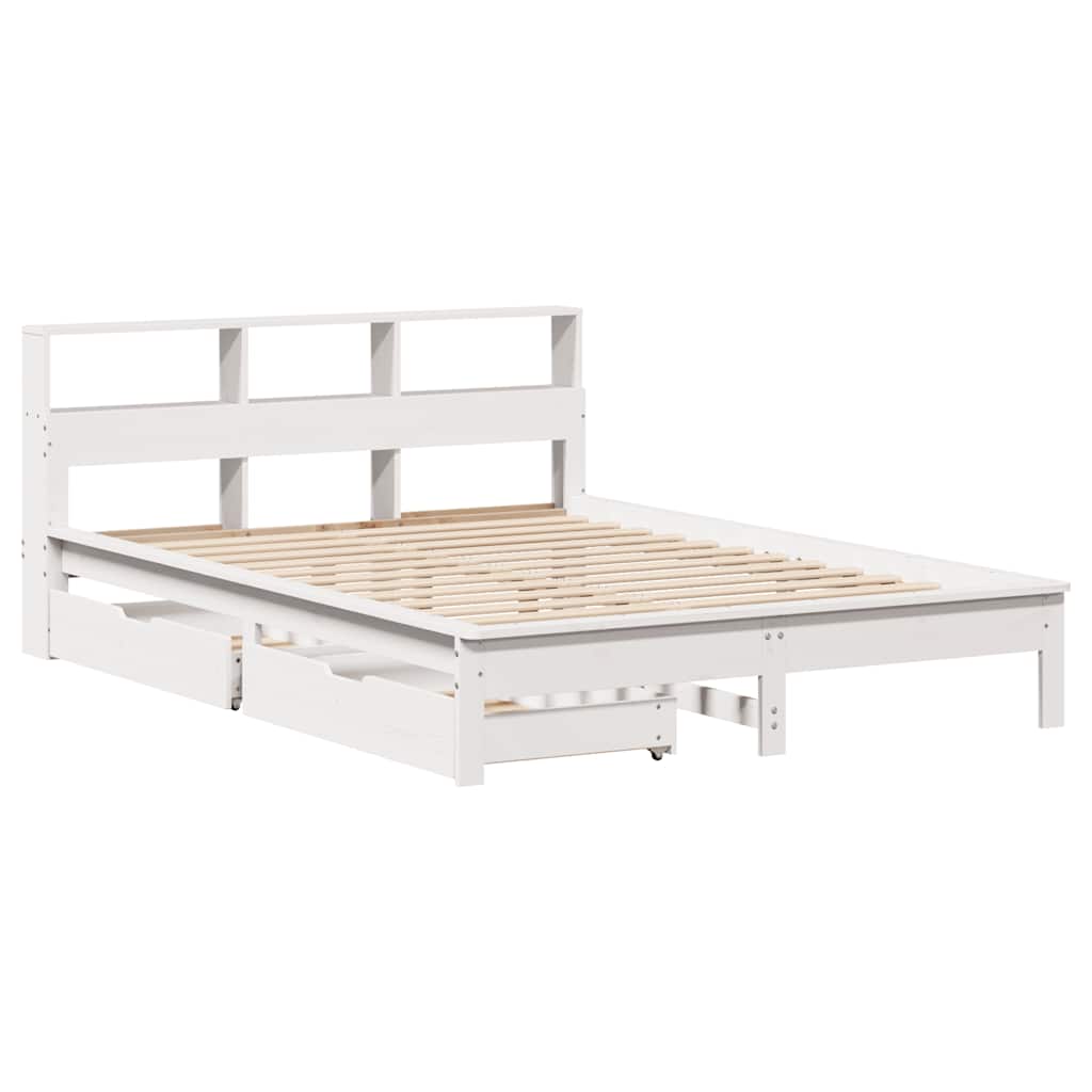 Bookcase Bed without Mattress White 150x200 cm King Size Solid Wood Pine