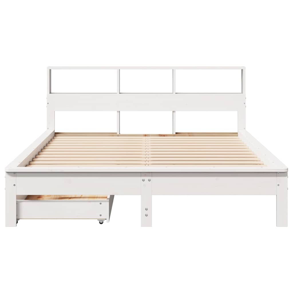 Bookcase Bed without Mattress White 150x200 cm King Size Solid Wood Pine