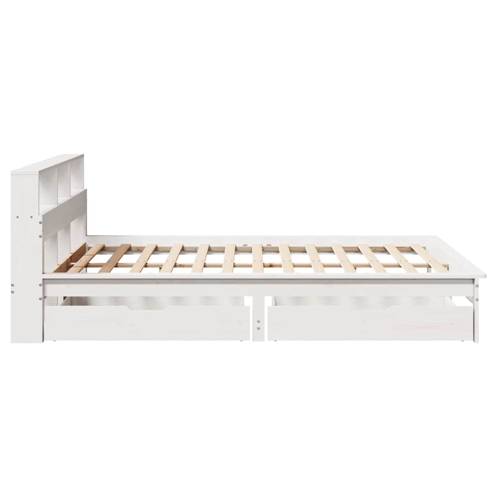 Bookcase Bed without Mattress White 150x200 cm King Size Solid Wood Pine