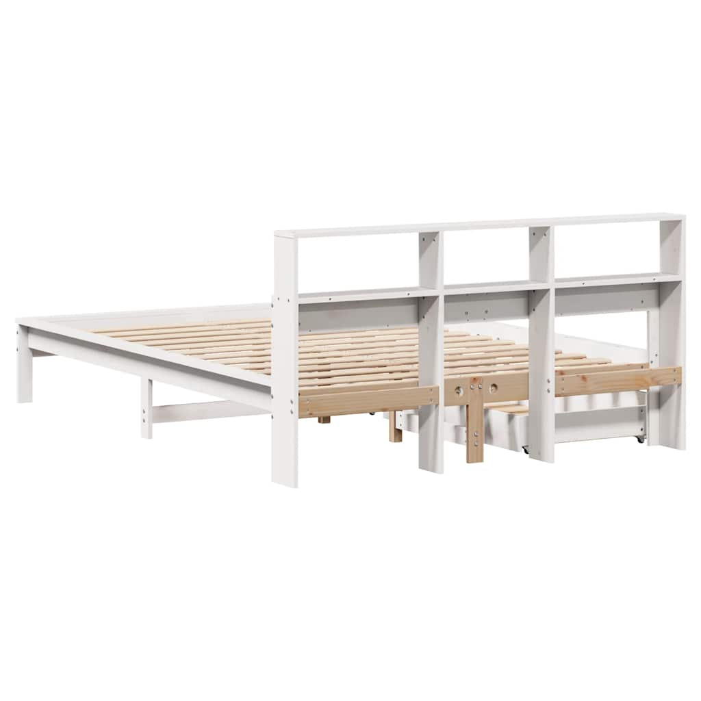 Bookcase Bed without Mattress White 150x200 cm King Size Solid Wood Pine