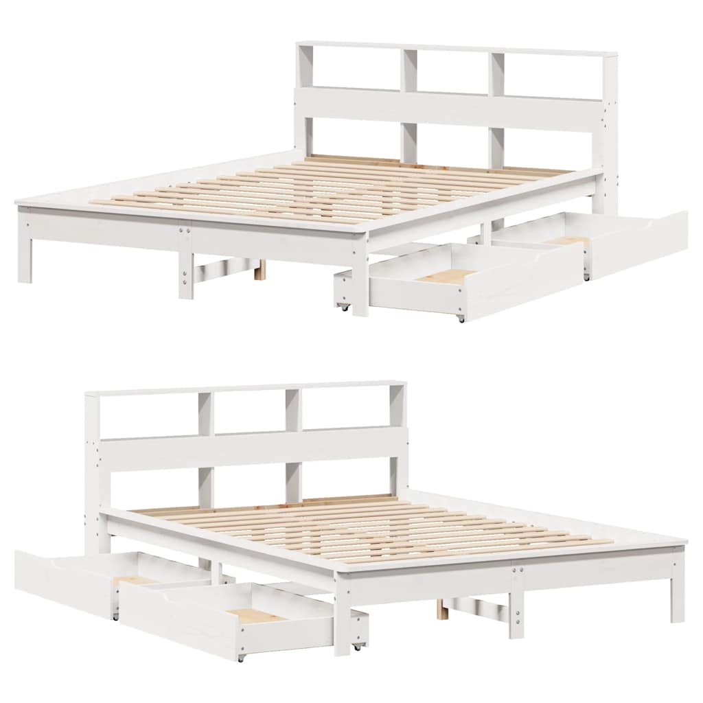 Bookcase Bed without Mattress White 150x200 cm King Size Solid Wood Pine