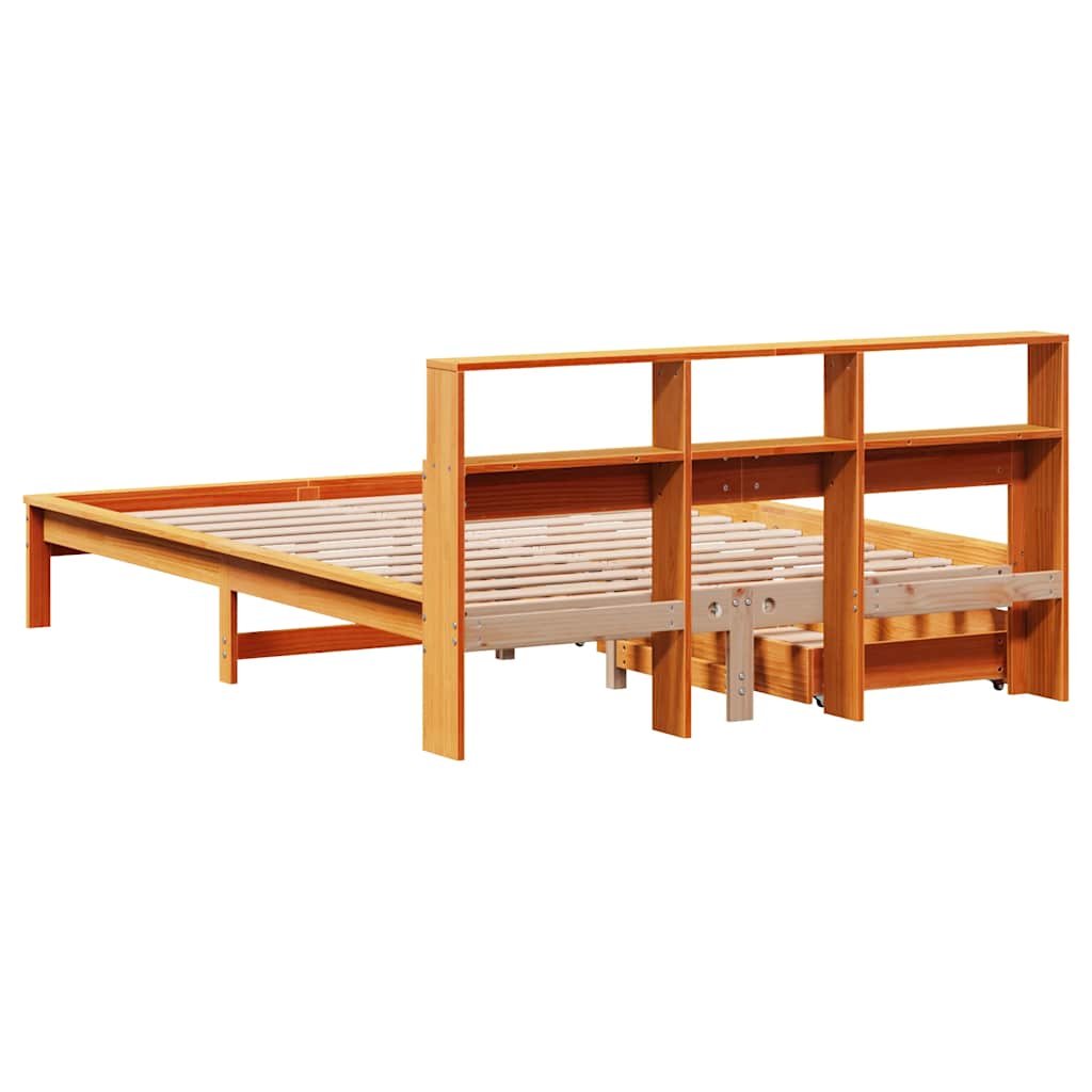 Bookcase Bed without Mattress Wax Brown 140x190 cm Solid Wood Pine
