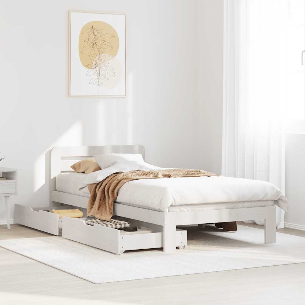 Bed Frame without Mattress White 75x190 cm Small Single Solid Wood Pine