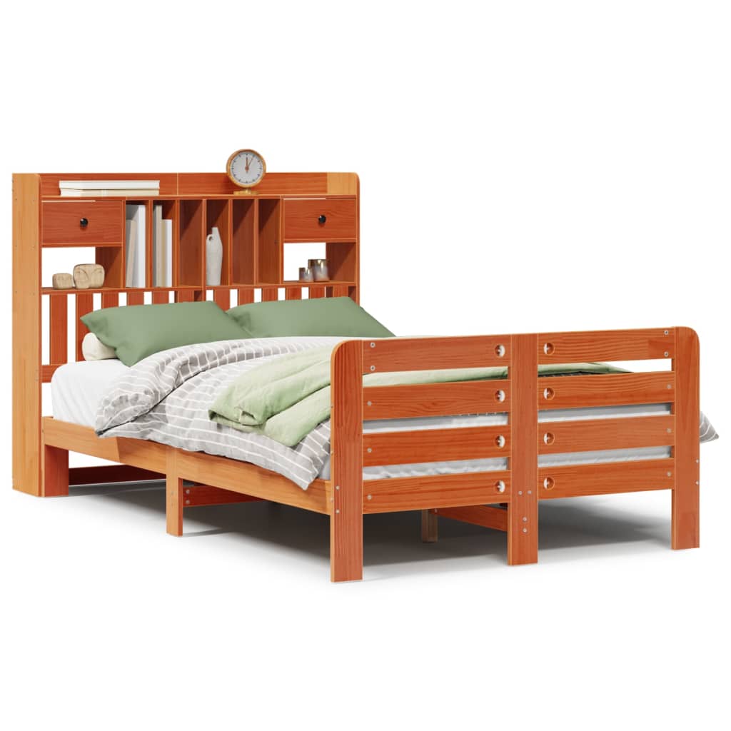Bookcase Bed without Mattress Wax Brown 120x200 cm Solid Wood Pine