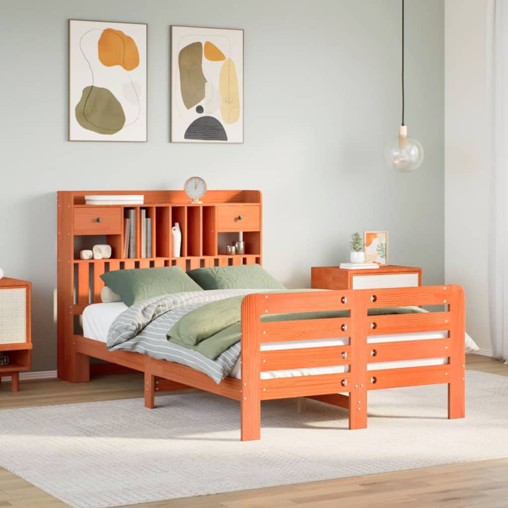 Bookcase Bed without Mattress Wax Brown 120x200 cm Solid Wood Pine