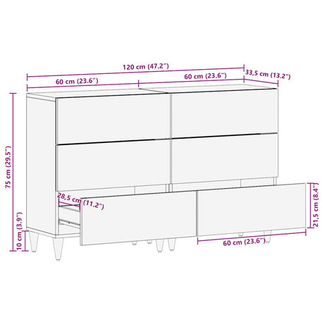 Sideboards 2 Pcs 60X33.5X75 Cm Solid Wood Mango