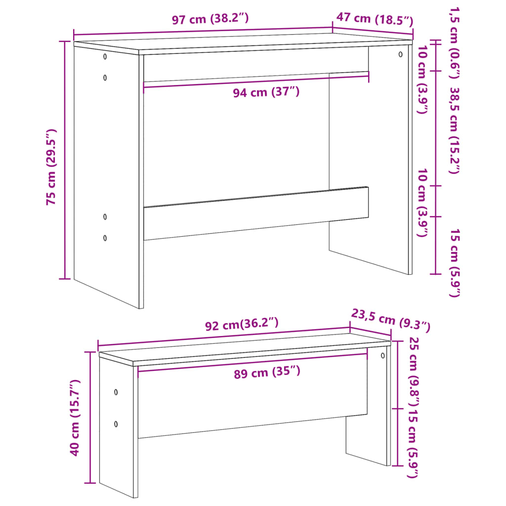 3 Piece Dining Table And Bench Set Engineered Wood