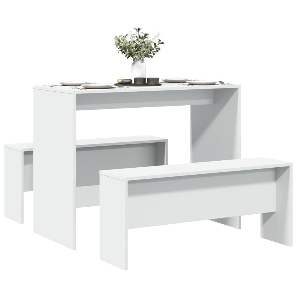 3 Piece Dining Table And Bench Set Engineered Wood