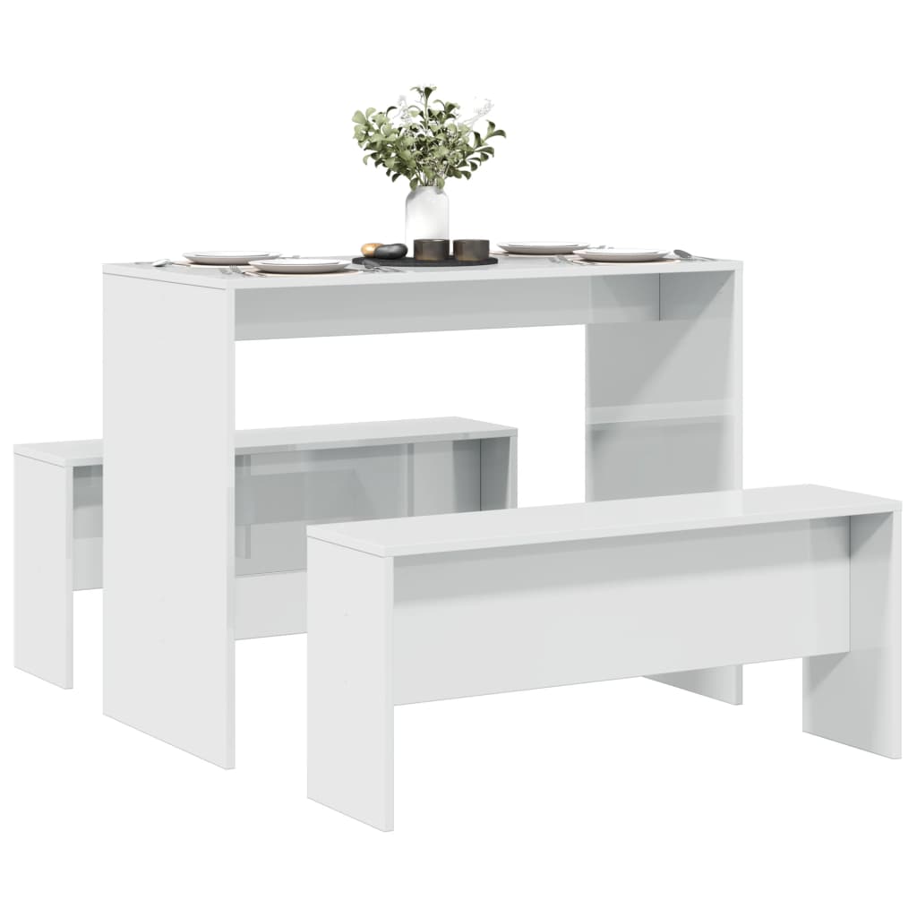 3 Piece Dining Table And Bench Set Engineered Wood