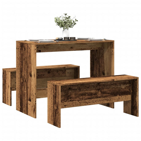3 Piece Dining Table And Bench Set Engineered Wood