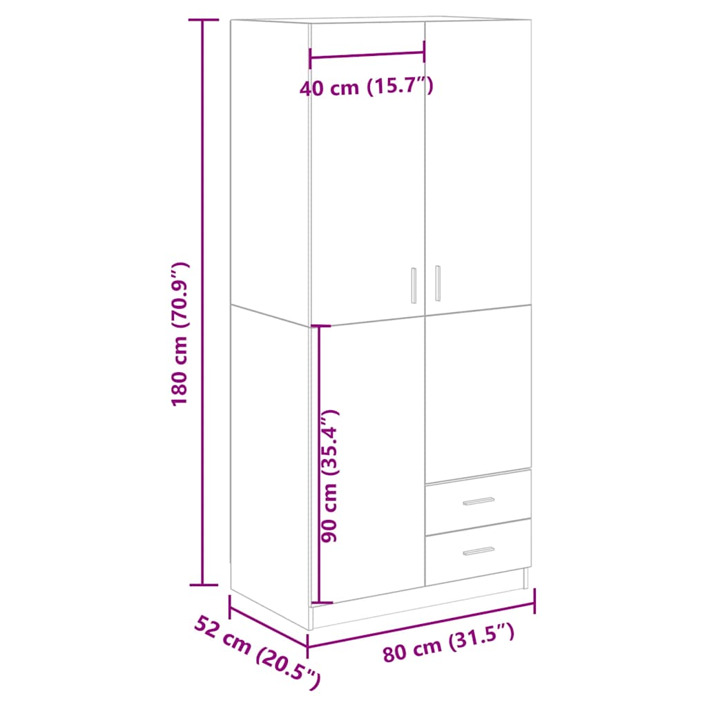 Wardrobe Old Wood 80x52x180 cm Engineered Wood