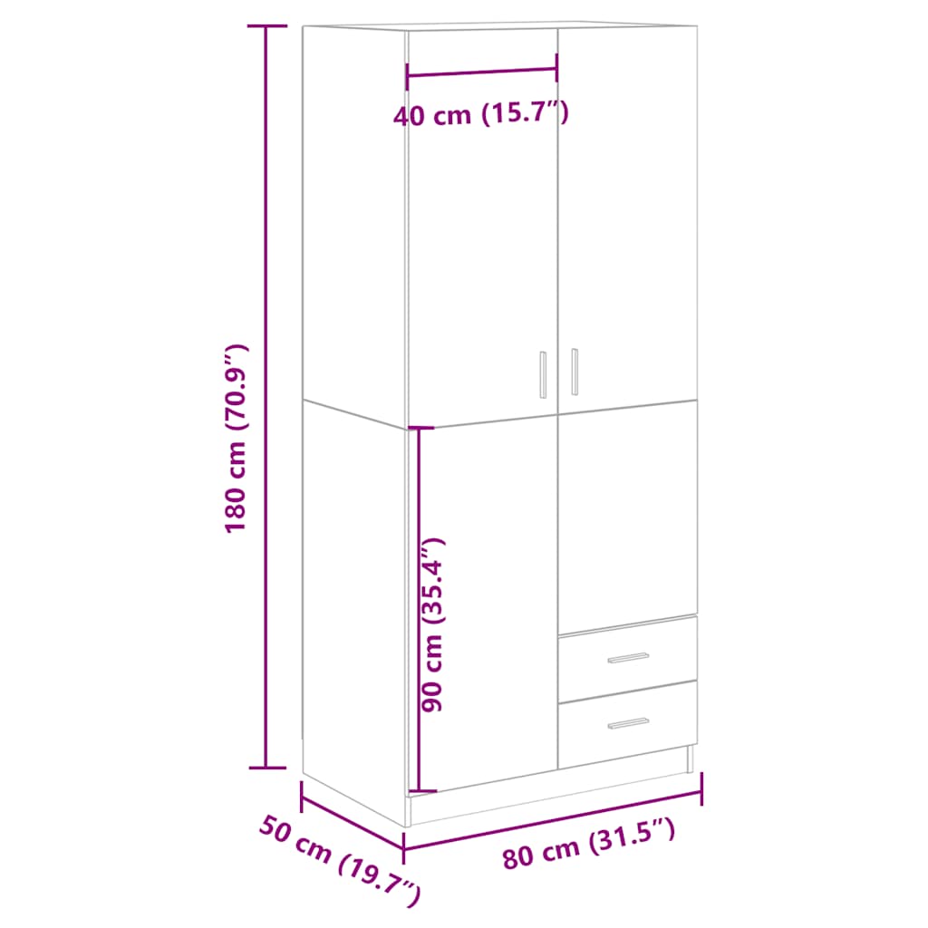 Wardrobe Artisian Oak 80X52X180 Cm Engineered Wood