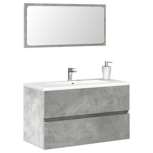 Bathroom Cabinet With Mirror Concrete Grey Engineered Wood