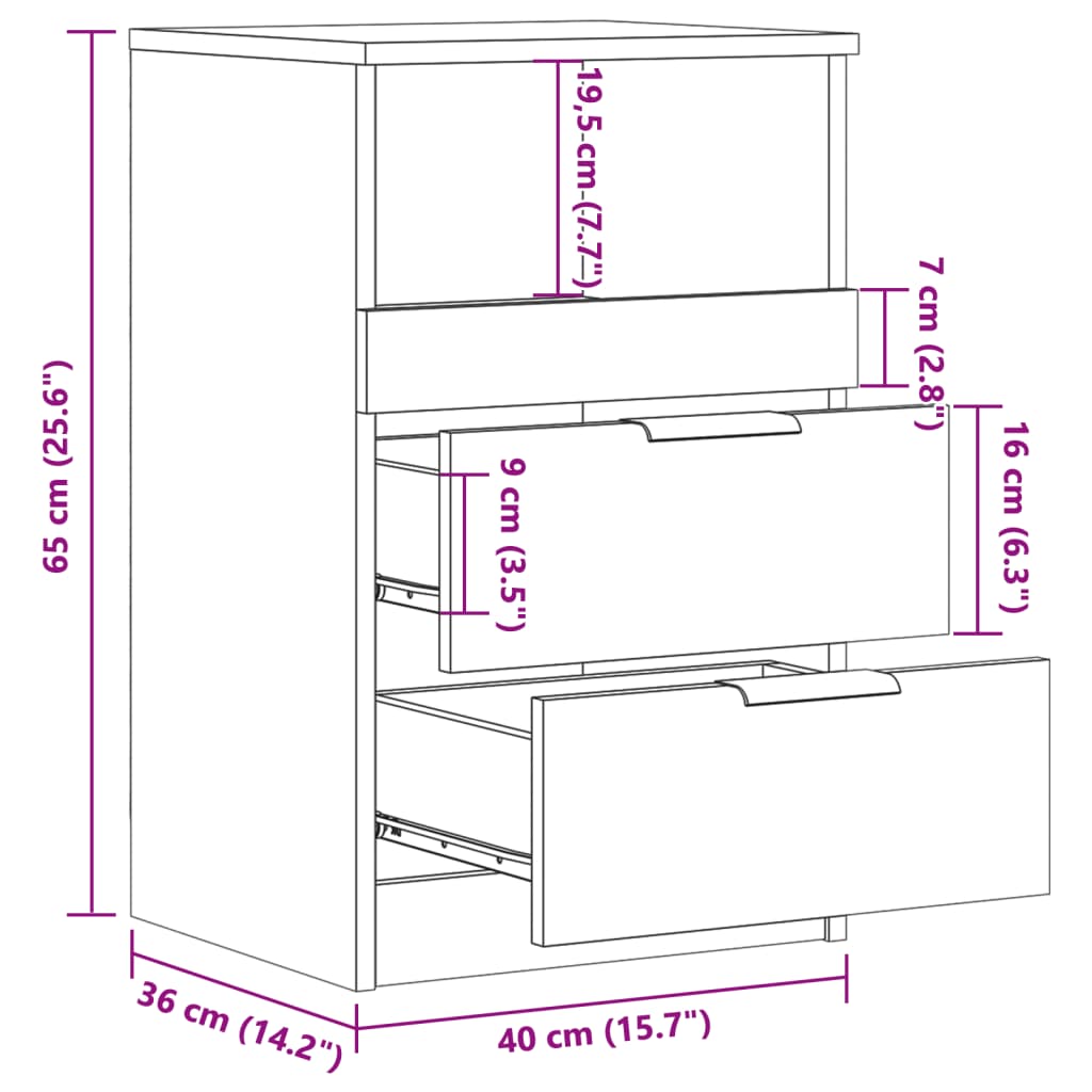 Bedside Cabinet 40X36X65 Cm Engineered Wood