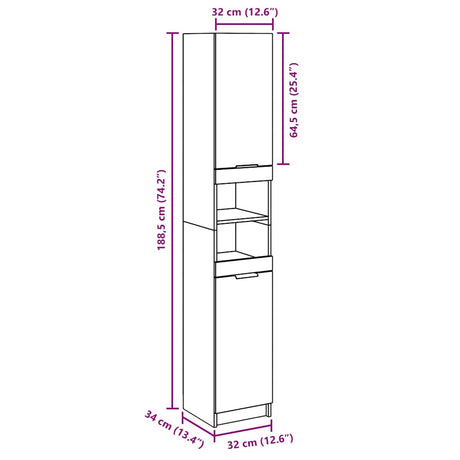 Bathroom Cabinet Concrete Grey 32X34X188.5 Cm Engineered Wood