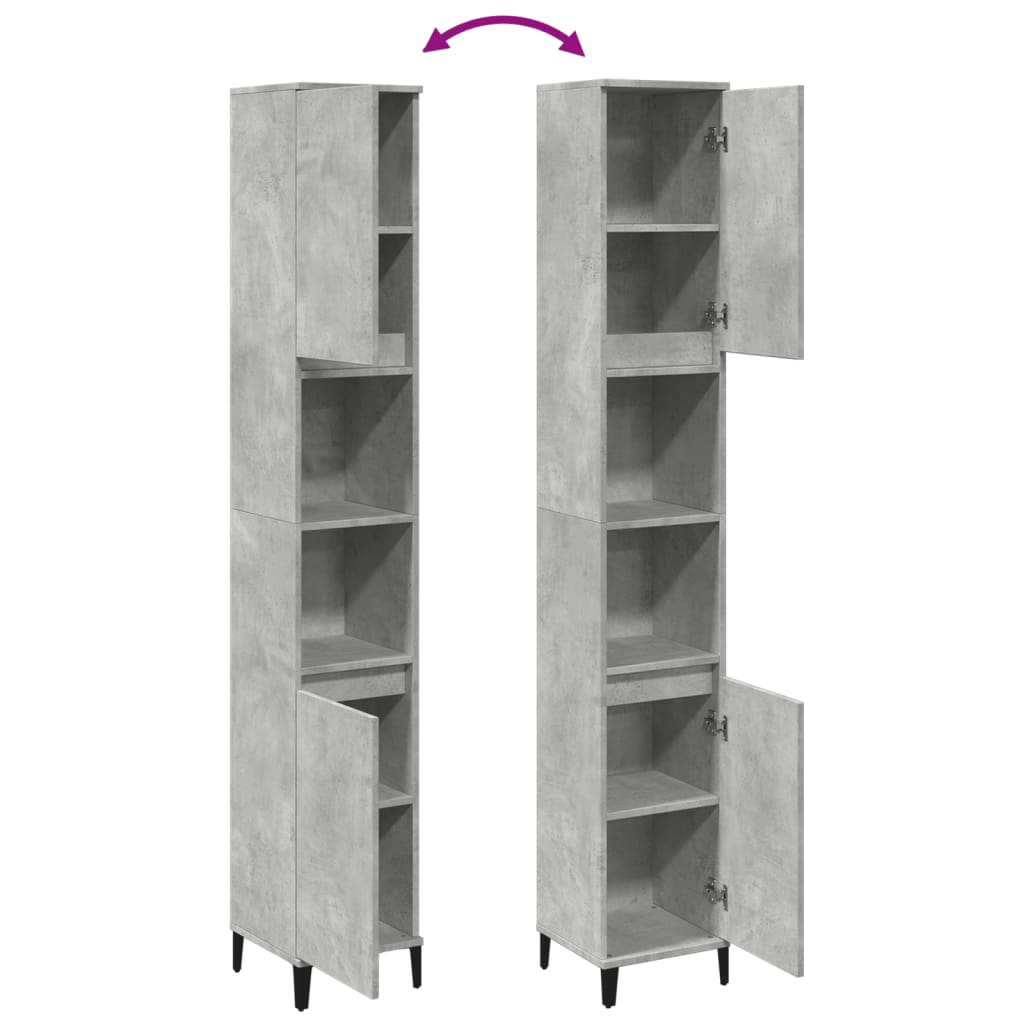 Bathroom Cabinet Concrete Grey 30X30X190 Cm Engineered Wood