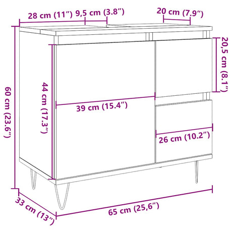 Sink Cabinet Concrete Oak 65X33X60 Cm Engineered Wood