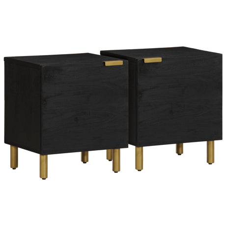 Bedside Cabinet 2 Pcs Black 40X33X46 Cm Solid Wood Mango