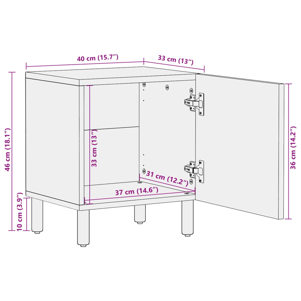 Bedside Cabinet 2 Pcs Black 40X33X46 Cm Solid Wood Mango