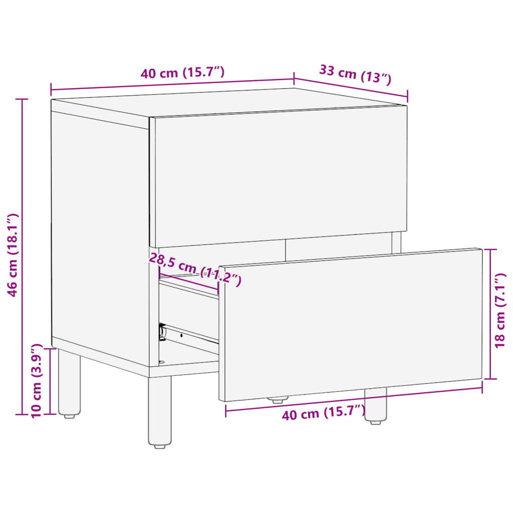 Bedside Cabinet 2 Pcs Black 40X33X46 Cm Solid Wood Mango