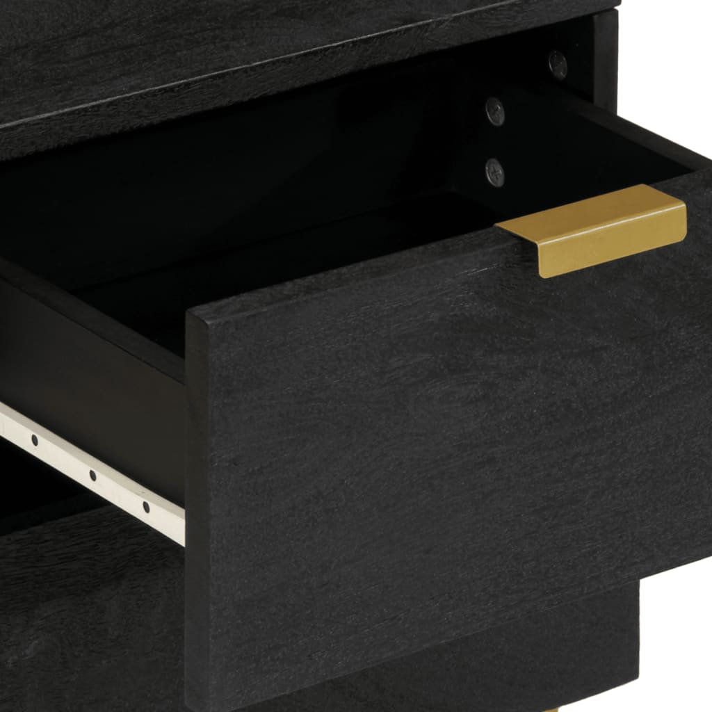 Bedside Cabinet 2 Pcs Black 40X33X46 Cm Solid Wood Mango