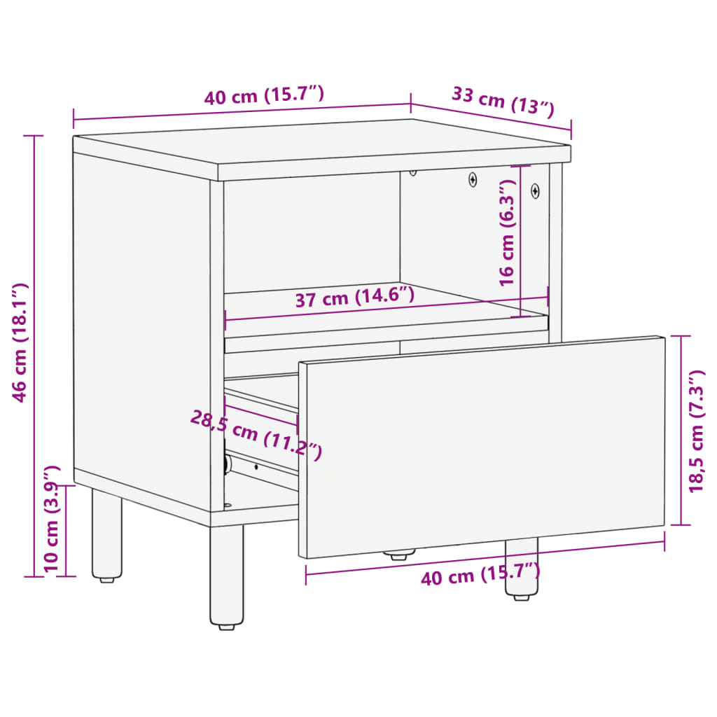 Bedside Cabinet Black 40X33X46 Cm Engineered Wood