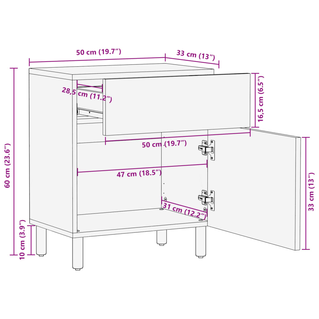 Bedside Cabinet Black 50X33X60 Cm Engineered Wood