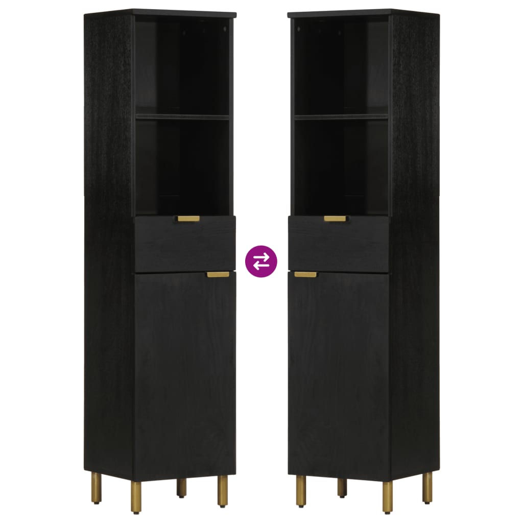 Bathroom Cabinet Black 38X33X160 Cm Solid Wood Mango
