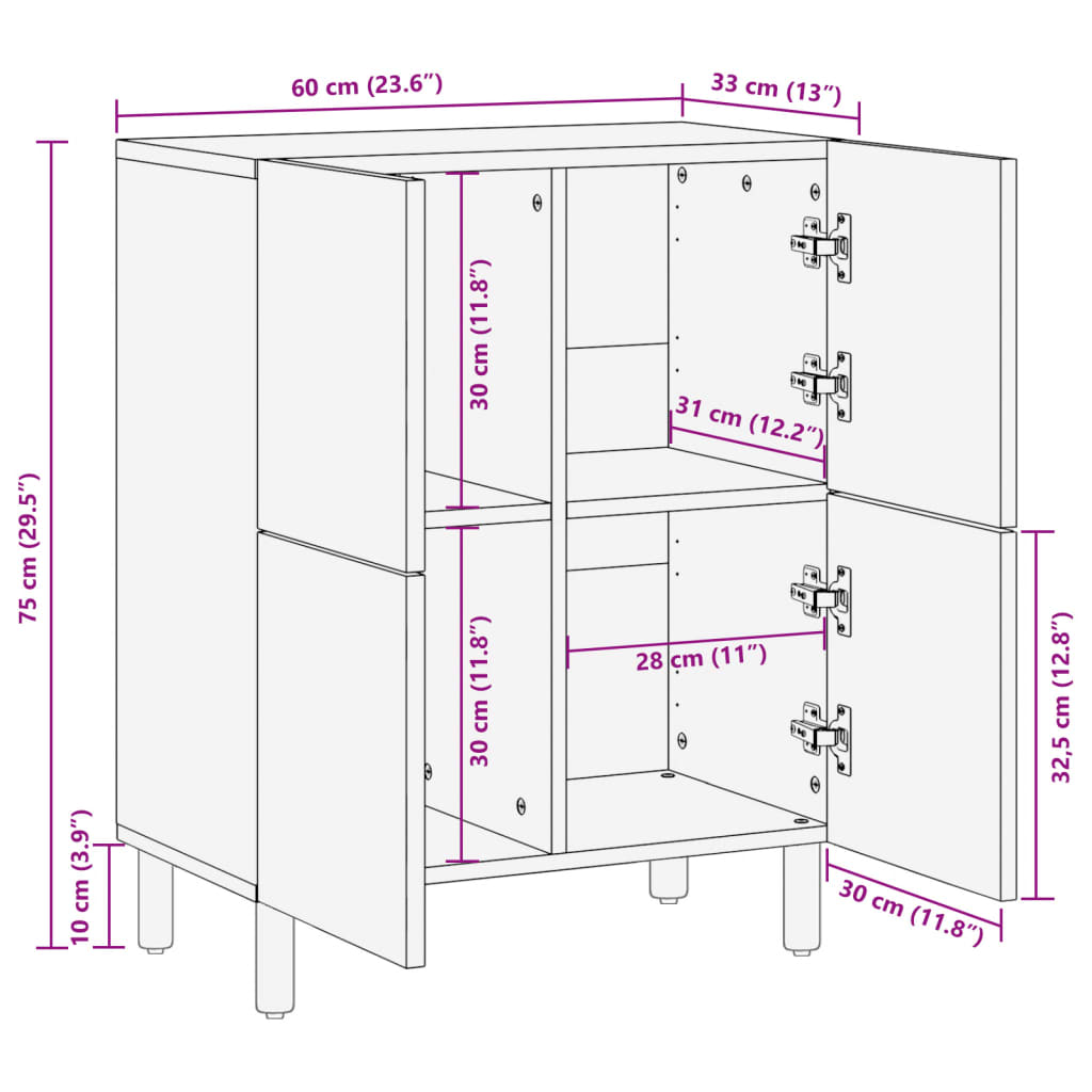 Sideboard Black 60X33X75 Cm Engineered Wood
